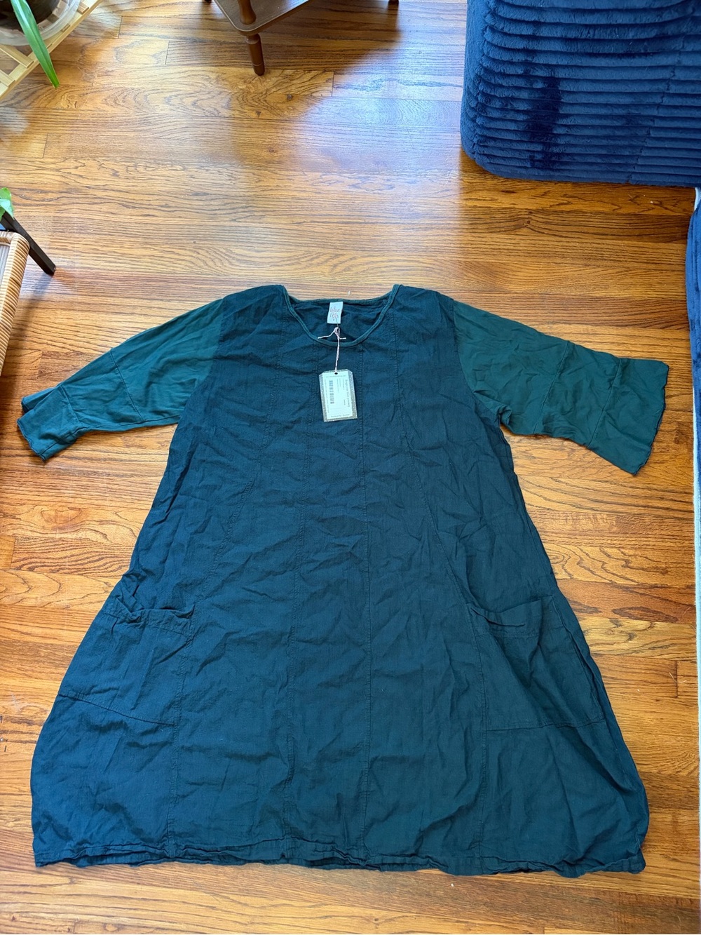 *Blue Fish women’s organic blue linen cotton dress size 1